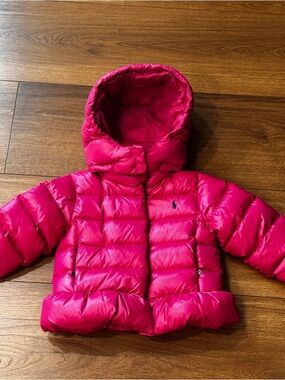 Polo Ralph Lauren Pink Puffer Jacket with Hood Toddler 3T Excellent Condition
